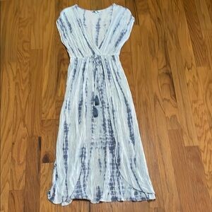 Blue island Size Medium Flowy Gauze like Blue White Striped Maxi Dress
